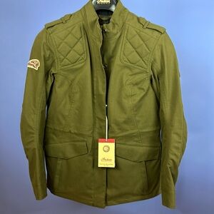 Military style motorcycle jacket with protective elbow pads included. Med size